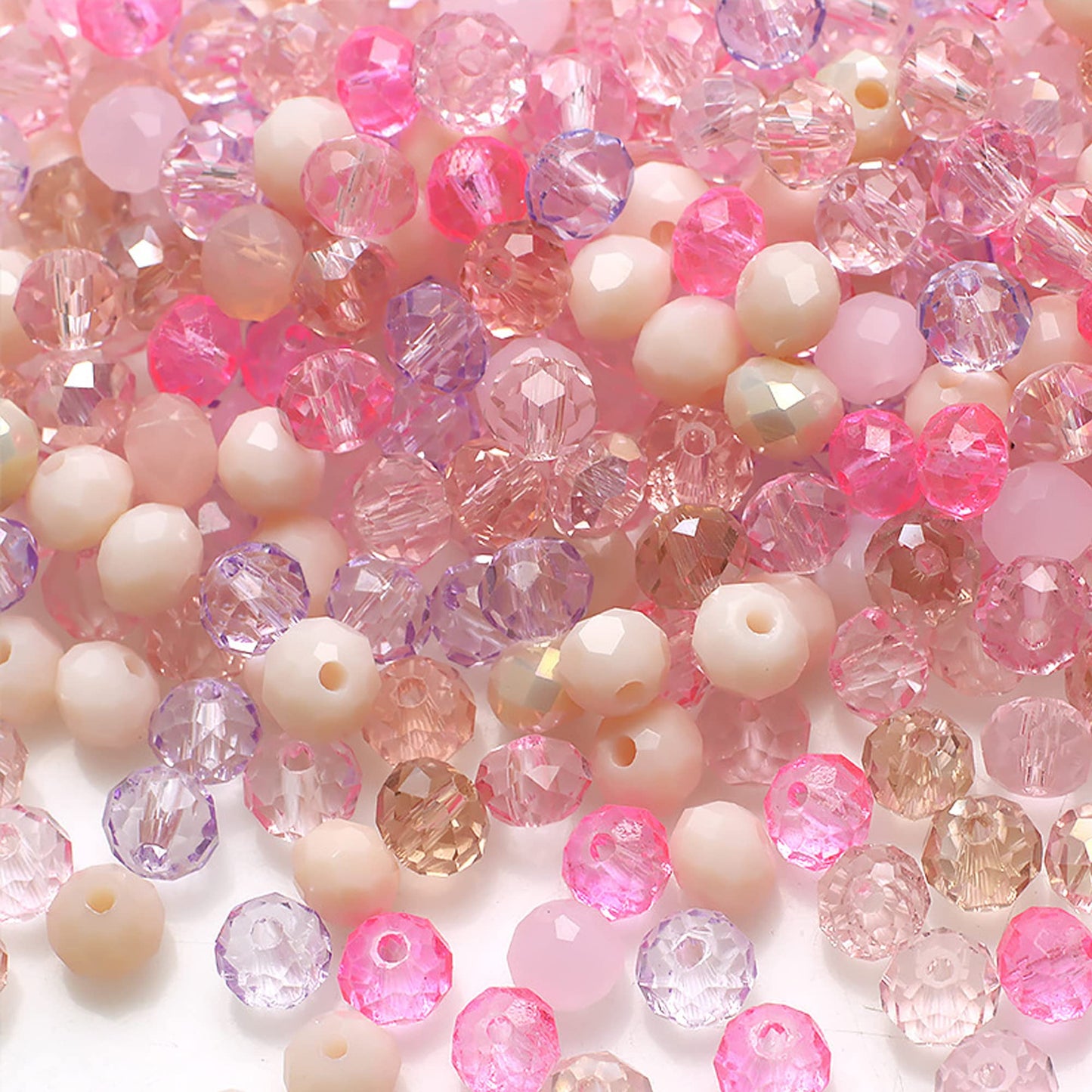 Niziky 100PCS Crystal Glass Beads for Jewelry Making, 8mm Multicolor Pink Faceted Rondelle Glass Beads with Hole, Crystal Briolette Spacer Bead for Jewelry Bracrlet Making Crafts Projects