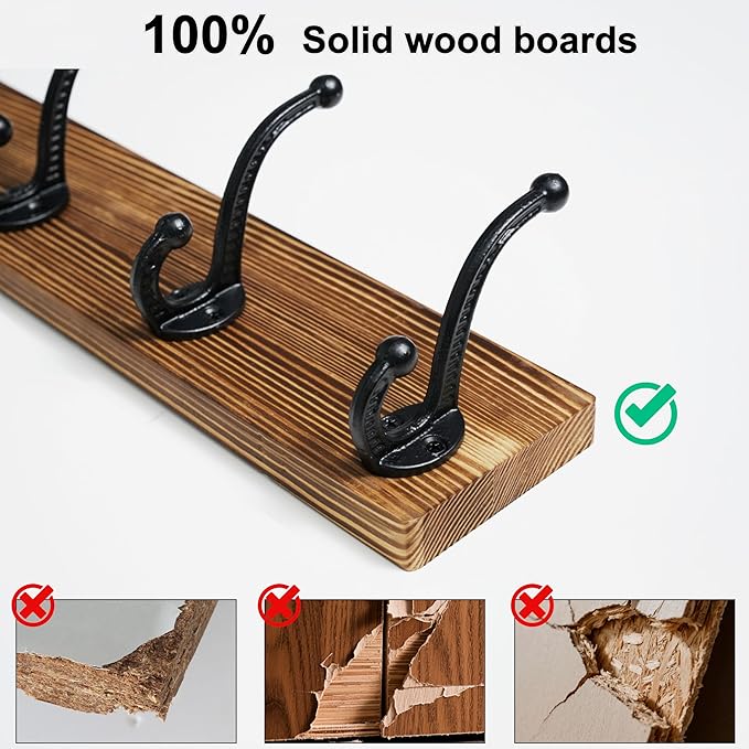WEBI Rustic Coat Rack Wall Mount,5 Cast Iron Coat Hooks Wall Mounted,Heavy Duty Wall Coat Hanger Hooks for Hanging Coats,Clothes,Brown,2 Packs