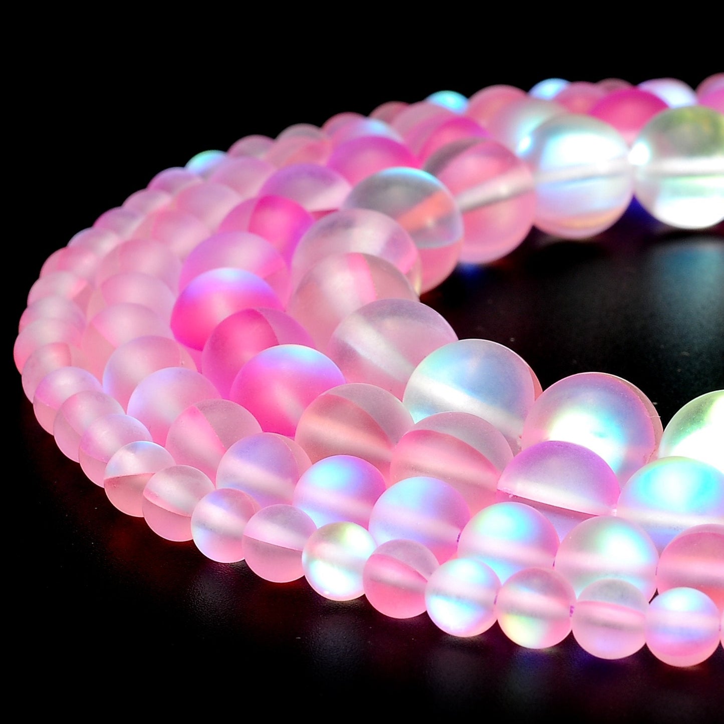 RUBYCA 6mm Round Moonstone Matte Crystal Glass Beads Aura for Jewelry Making Pink, 1 Strand