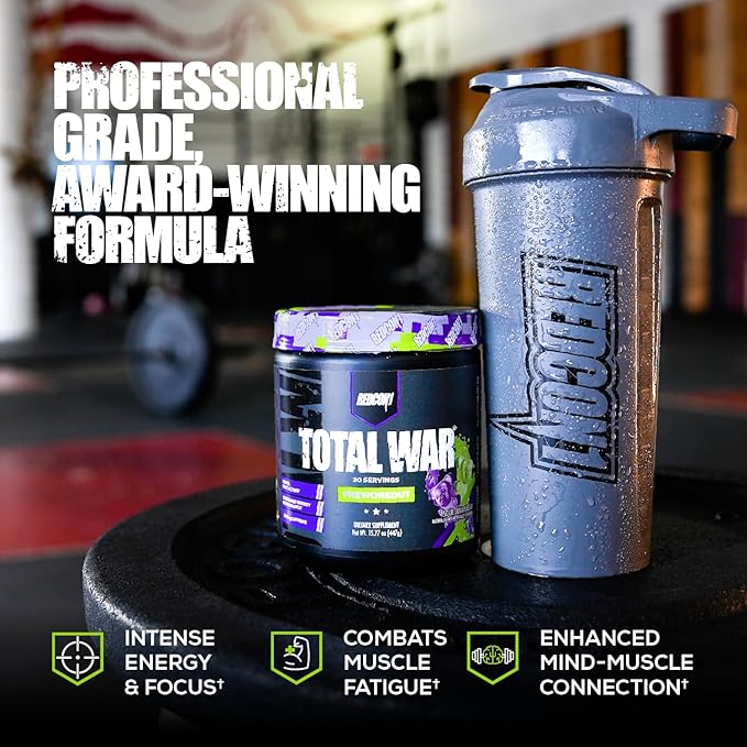 REDCON1 Total War Pre Workout, Watermelon - L Citrulline, Malic Acid, Green Tea Leaf Extract for Pump Boosting Pre Workout for Women & Men - 3.2g Beta Alanine to Reduce Exhaustion (30 Servings)