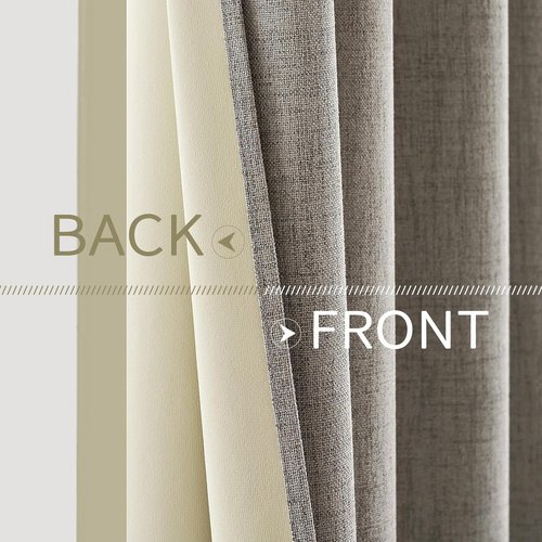 MIULEE Blackout Linen Curtains - 100% Thermal Insulated Room Darkening Draperies | Greige, 52x96 Inch (2 Panels)