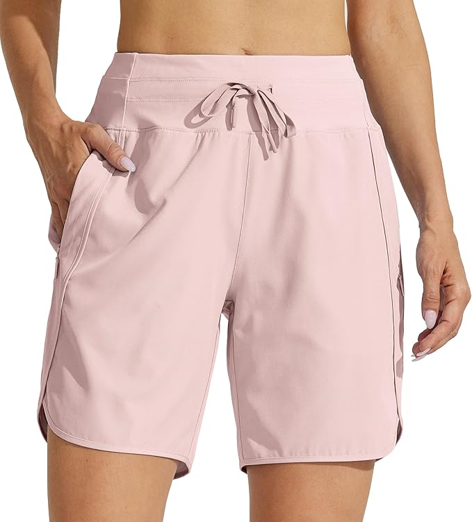 Willit Women's 7" Athletic Running Shorts Long Workout Hiking Shorts Quick Dry High Waisted Active Zipper Pocket(Small)