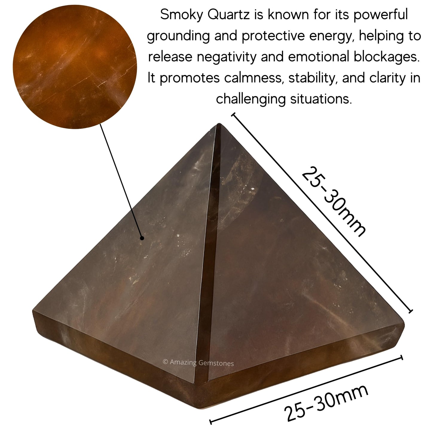 Amazing Gemstone Smoky Quartz Pyramid Crystal Healing Stones - 1" Great Pyramid Figurine of Natural Stone Pyramid for Meditation, Reiki, Chakra Balancing and Crystal Pyramids Grid