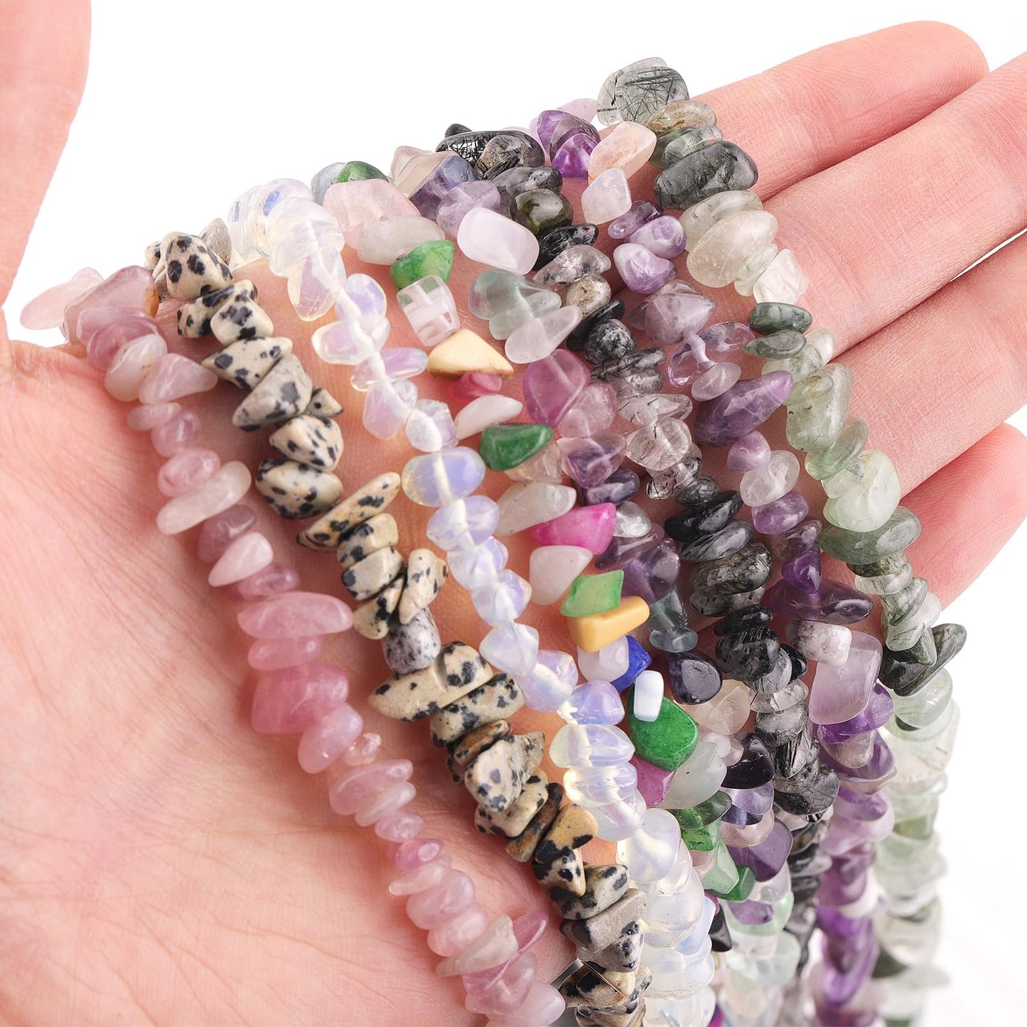 200pcs Natural Irregular Chip Stone Beads 5-8mm Pre-Drilled 30-inch Strand Semi-Precious Healing Crystal Beads for DIY Jewelry Making Bracelet Chakra Crafts Multicolor Jade