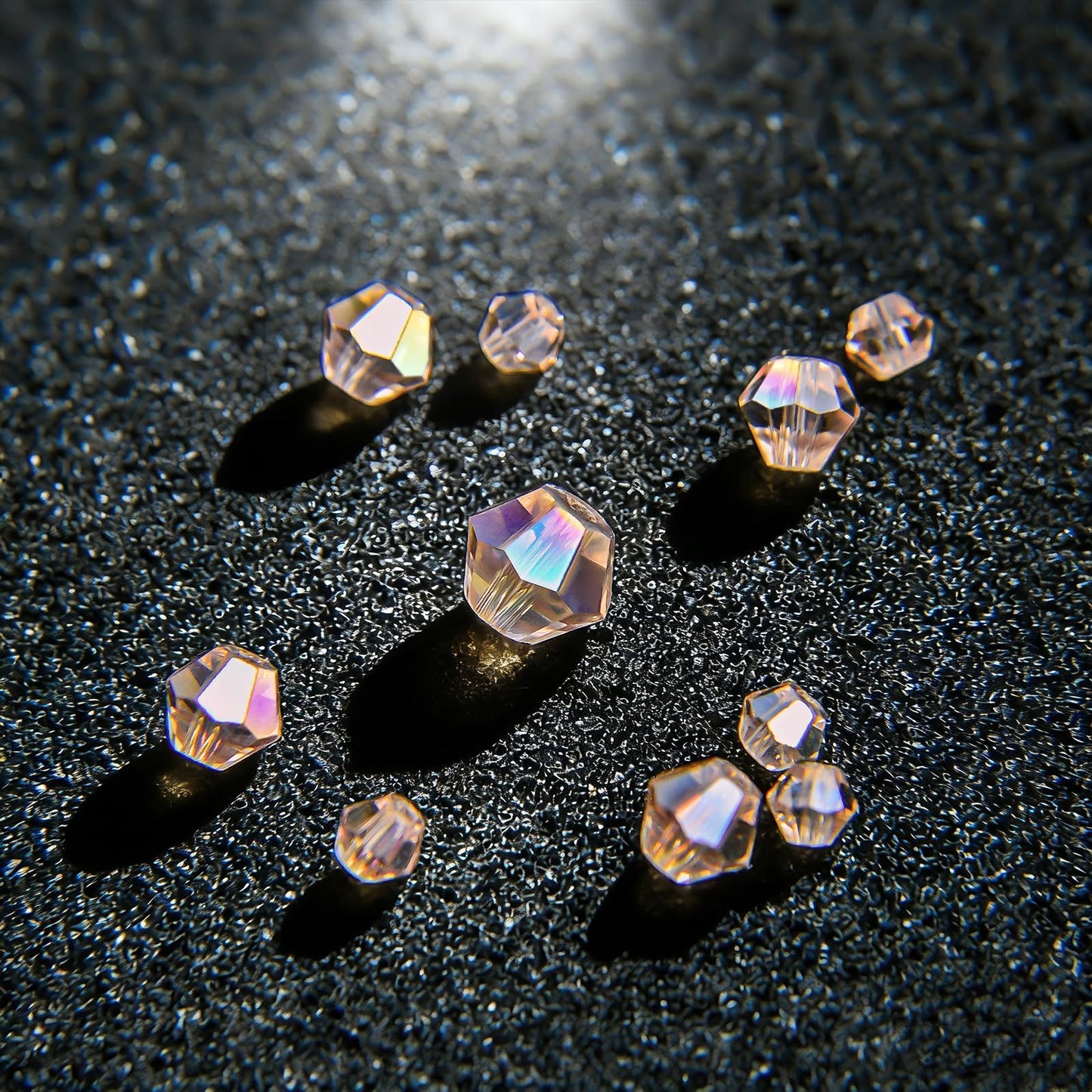 1550PCS Bicone Crystal Glass Beads Set for Jewelry Making, 3mm 4mm 6mm 8mm Sparkling Faceted Beads Sorted by Size for Bracelets, Necklaces, Suncatchers & DIY Crafts(Champagne Silver)
