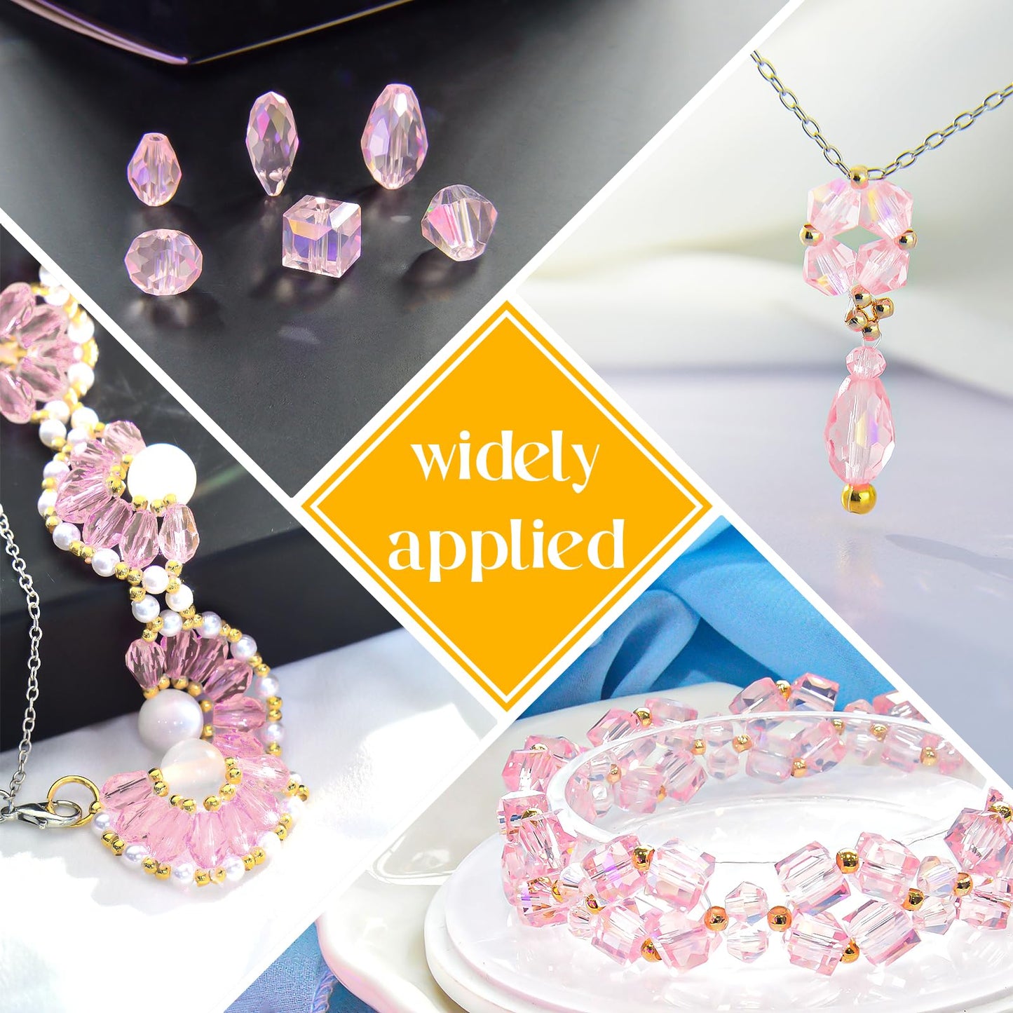 Laopottbeads 1500 Pcs Crystal Glass Beads for Jewelry Making – 12 Styles Bicone, Rondelle, Cube, Teardrop & 3mm Spacer Beads, DIY Bracelet Necklace Earring Craft Kit with Organizer Box(Pink)