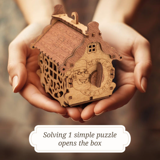 iDventure Happy New Year Treasure Box - Wooden 3D Puzzle with a Secret - Christmas Decoration Tree Toy - Cryptex - Gift Money Box for Cash - Escape Room Game