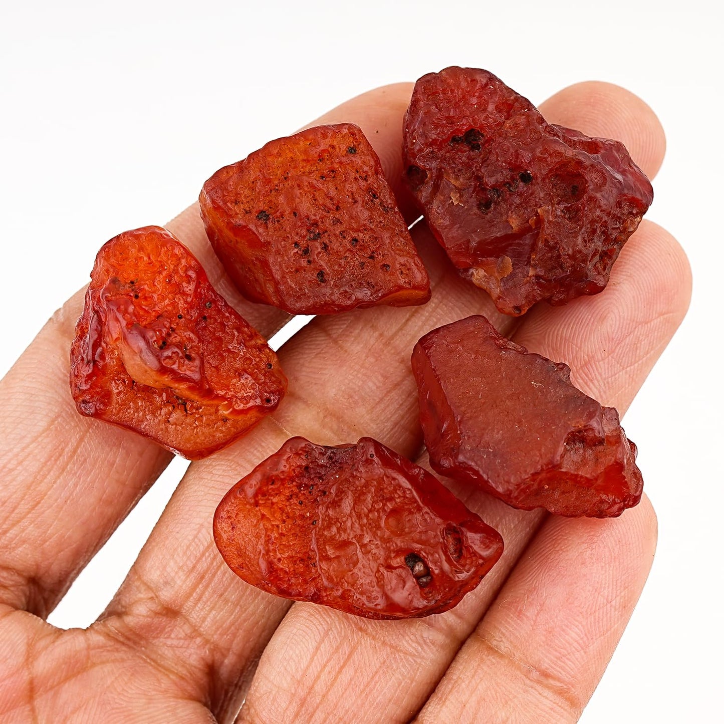 GEMKORA 5pcs Raw Carnelian Rough Gemstone, Natural Crystals, Healing Stones, Wholesale Lot, Jewelry Making Supply, 20-30mm size (140+ carats.)