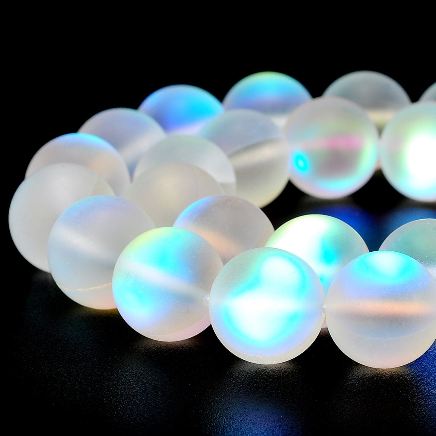 RUBYCA 12mm Round Moonstone Matte Crystal Glass Beads Aura for Jewelry Making White, 1 Strand