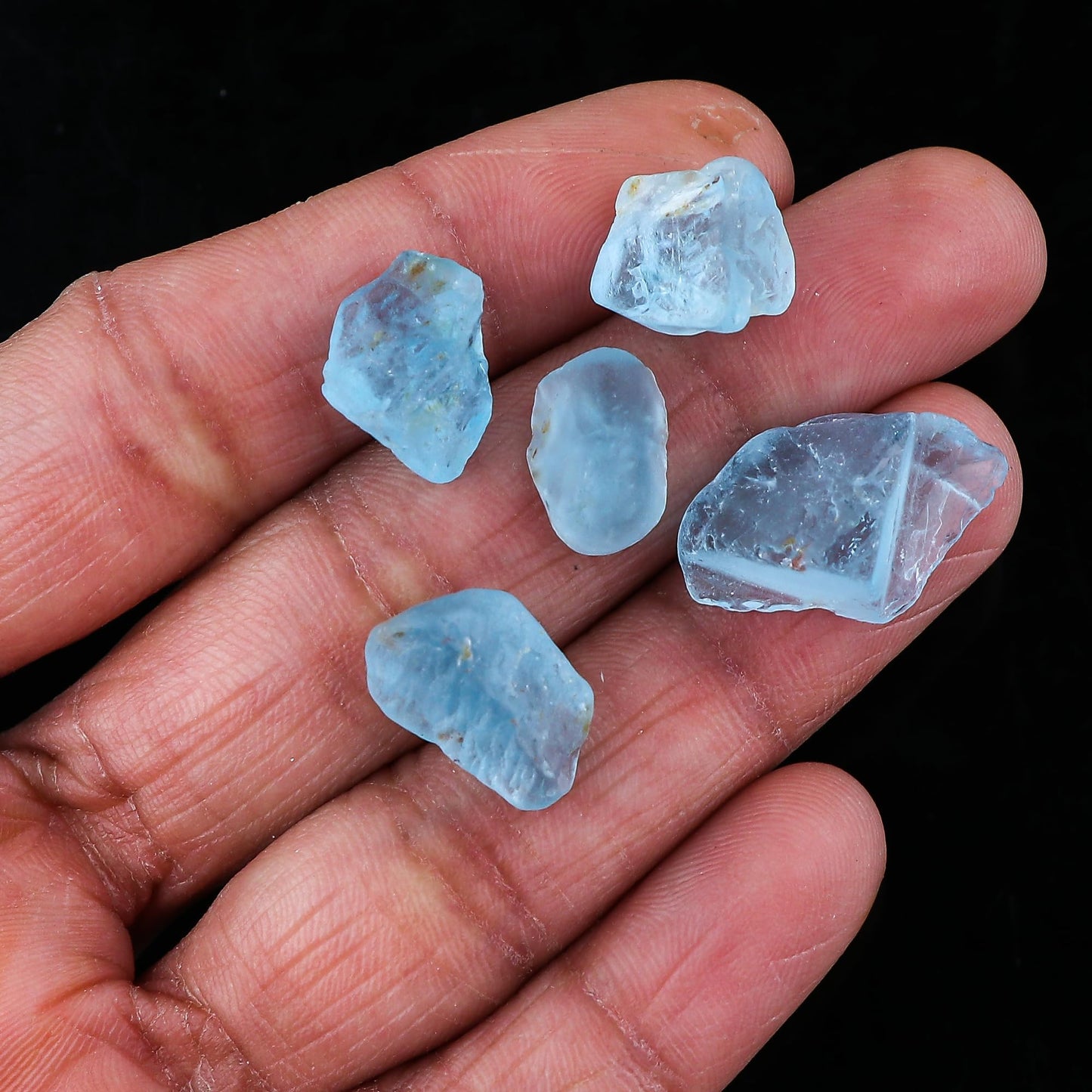 CRYSTALINES 5pcs AAA Natural Raw Blue Topaz Gemstones, Wholesale Untreated Rough Stone, DIY Jewelry Making, Bulk Loose Crystals Supplies, November Birthstone, Success Stone