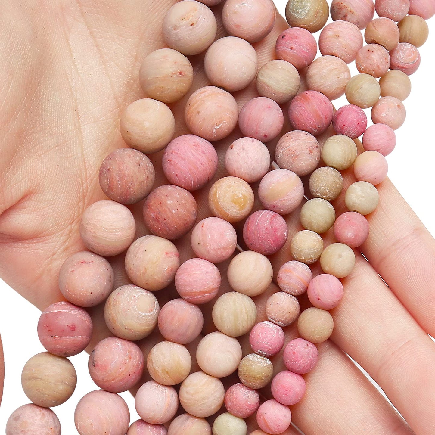 Natural Matte Rhodochrosite Beads, 6MM Round Frosted Unpolished Loose Gemstone Beads for Bracelet Necklace Jewelry Making, Energy Stone Healing Power with Stretch Beading Cord