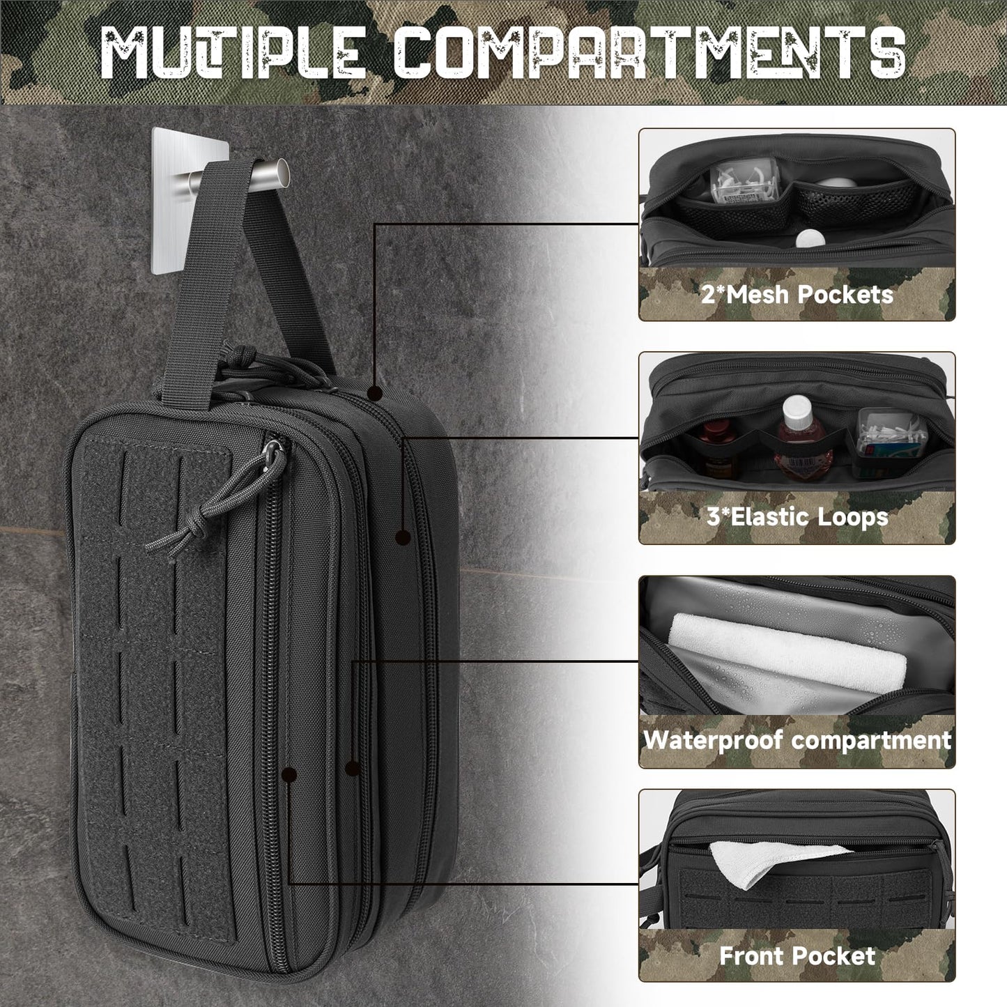 QT&QY Tactical Toiletry Bag For Men Hygiene Bag EDC Military Tool Molle Pouches Small Dopp Kit Mens Shaving Kit Travel shower Bags