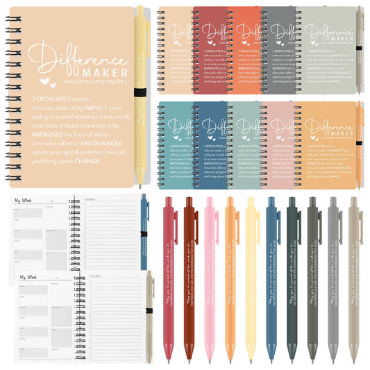 Tellingyou 20 Sets Difference Maker Employee Appreciation Gift for Coworkers to Do List Notebooks with Ballpoint Pens Note Pads Journal for Nurse Staff Team Graduation Teacher (Bright Morandi Colors)