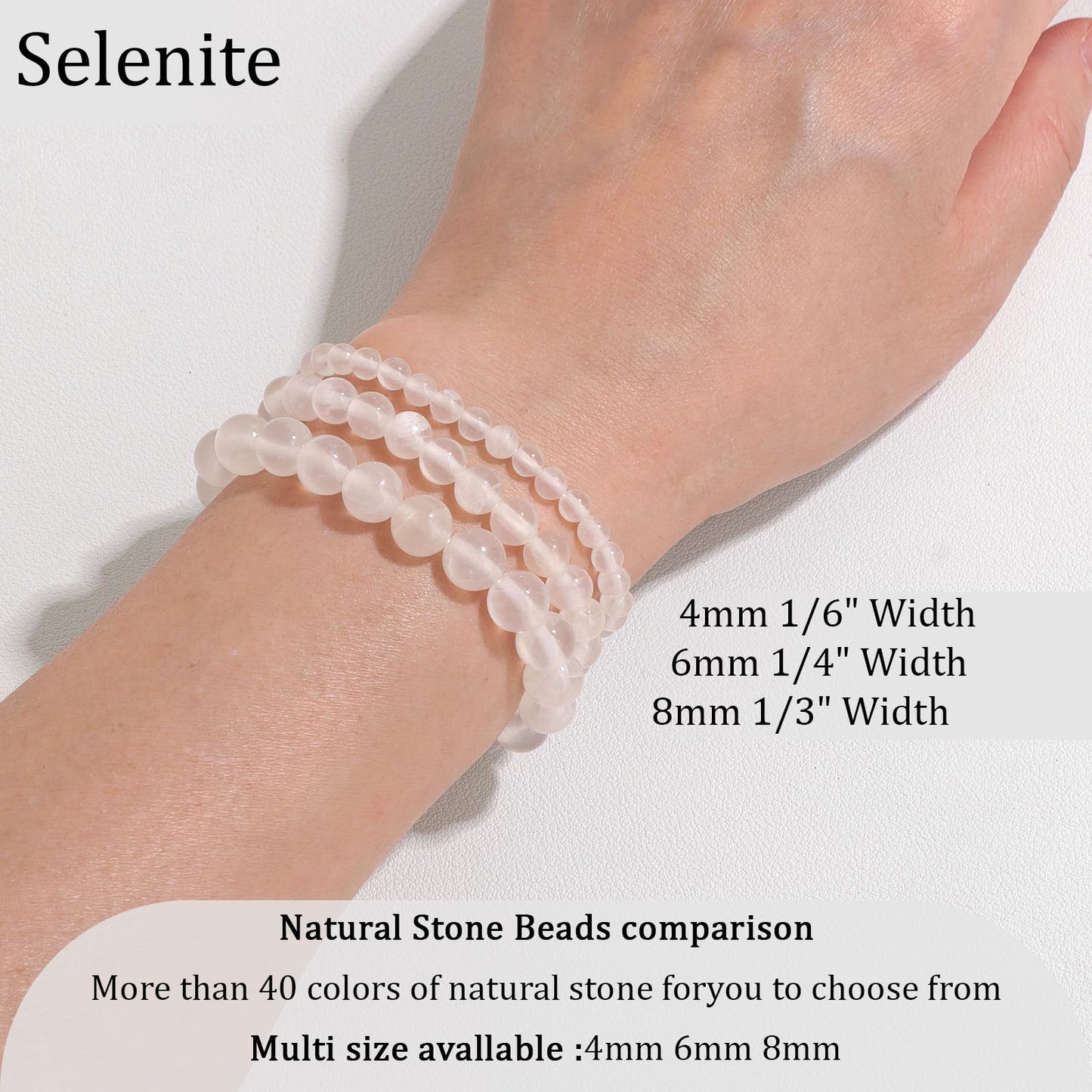 Vinswet Healing Crystal Bracelets for Women Men 4mm Selenite Natural Stone Beaded Stretch Bracelet Handmade Gemstone Reiki Spiritual Jewelry Gifts