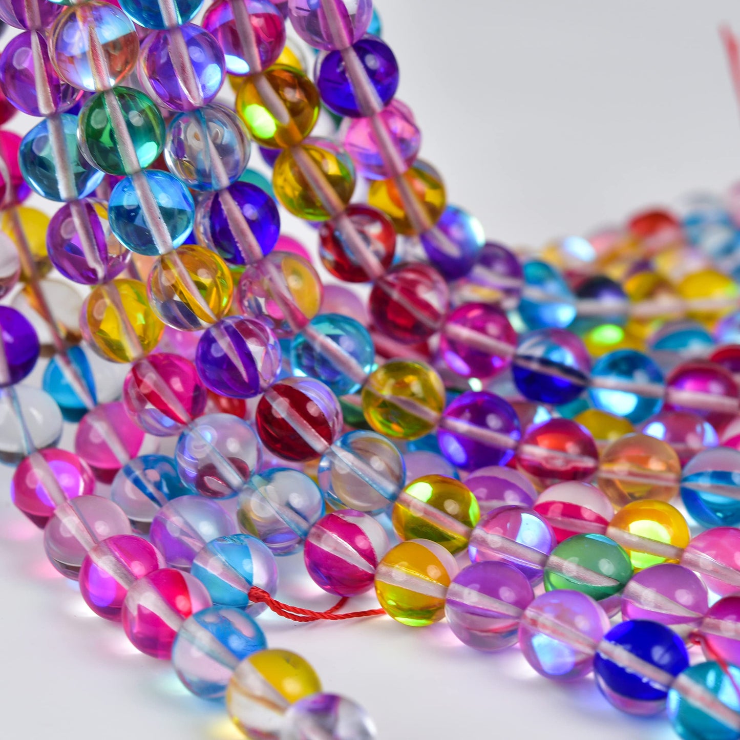 Asingeloo 6mm Mix Color Angel Aura Round Gemstone Polished Mermaid Aura Moonstone Smooth Stone Loose Beads Crystal Quartz for DIY Jewelry Making 1 Strand 15
