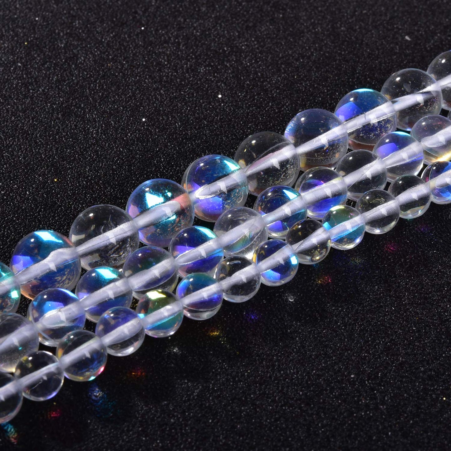 Asingeloo 38PCS 10mm White Angel Aura Round Gemstones Polished Mermaid Aura Moonstone Beads Smooth Stone Loose Beads Crystal Quartz for DIY Jewelry Making 1 Strand 15”