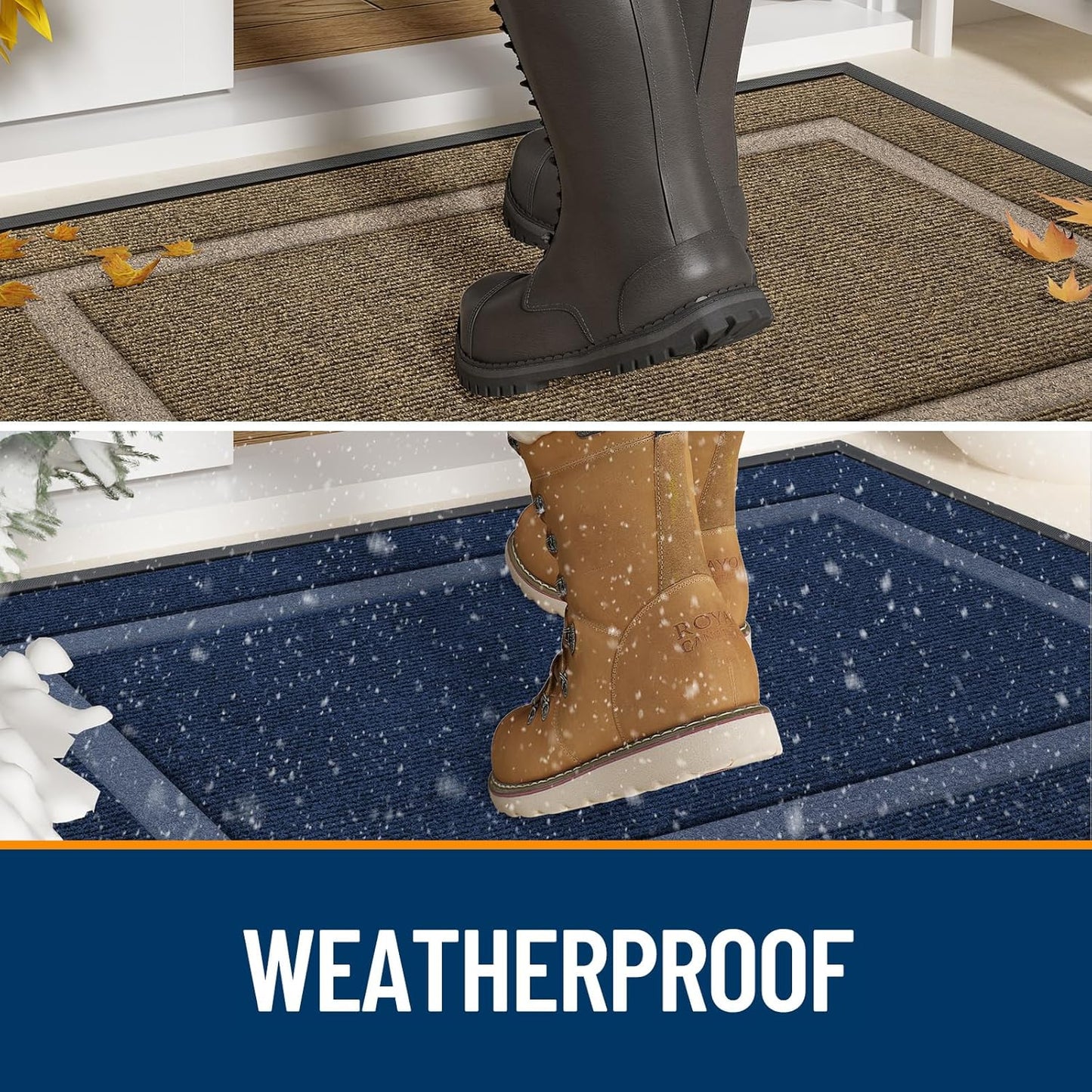 OLANLY Waterproof Front Door Mat - All-Season, Sturdy Natural Rubber, Easy Clean | 59x35, Black