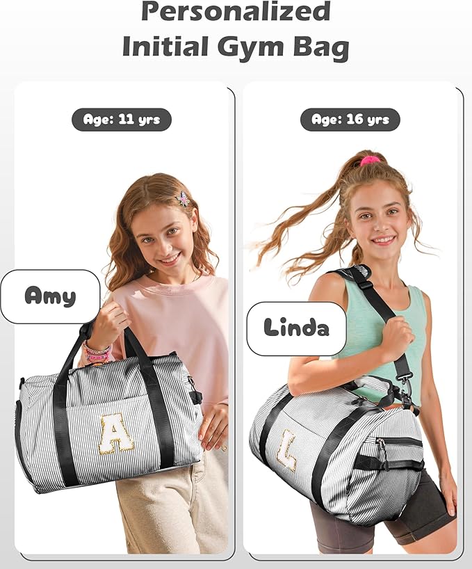 Gift for 6 7 8 9 10 Year Old Girls, Girl Gym Bag, Kids Monogram Overnight Duffel Bags with Shoe Compartment, Personalized Travel Bag with Makeup Pouch, Sweet 16 Gifts for Daughter (Letter C)