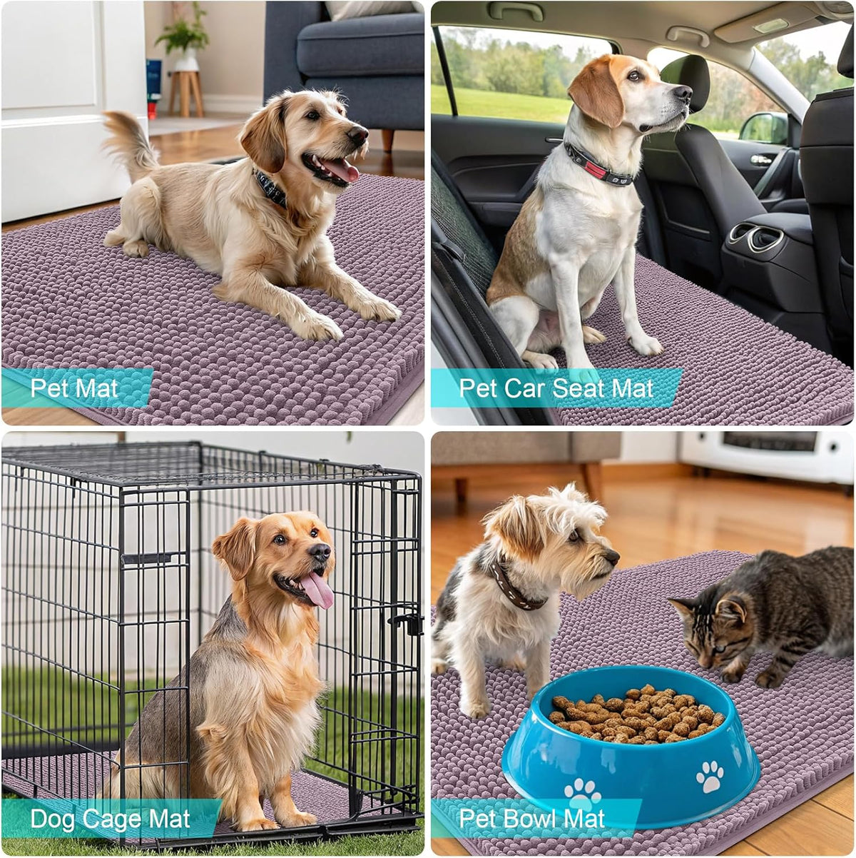 OLANLY Dog Door Mat - Absorbent Non-Slip Mud Mat for Indoor Use | Quick Dry Chenille, 34x21, Deep Plum