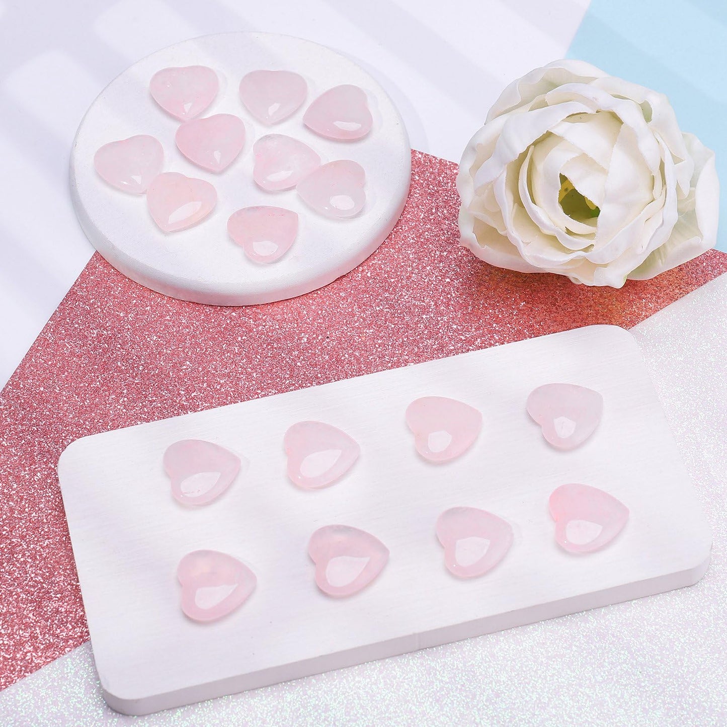 Guiqulai 60 Pcs Rose Quartz Crystals,Heart Natural Polished Crystal,0.8 Inch Mini Healing Stone,Worry Stone Bulk,Love Carved Palm Thumb Gemstone for Reiki Energy Balancing Meditation(Pink)