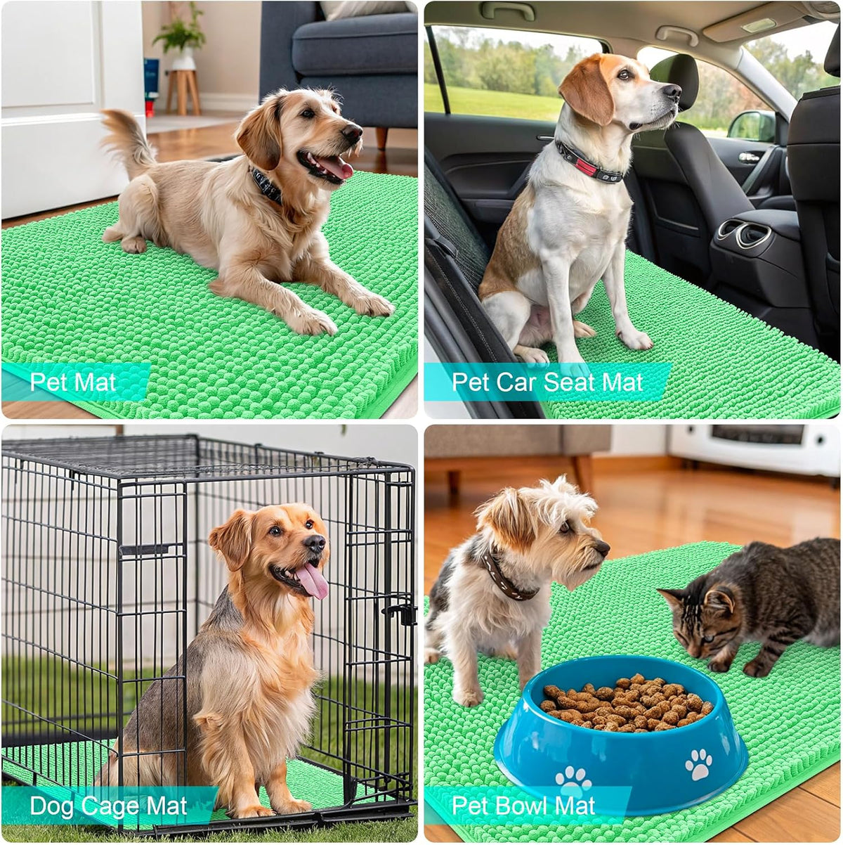 OLANLY Dog Door Mat - Absorbent Non-Slip Chenille for Muddy Paws | 30x20 Inches, Mint Green