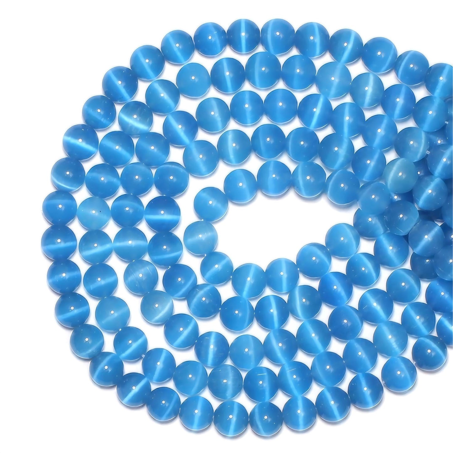 MJDCB 30pcs Sky Blue Cat Eye Stone Beads 12mm Round Crystal Loose Bead for Jewelry Making DIY Bracelets Necklace