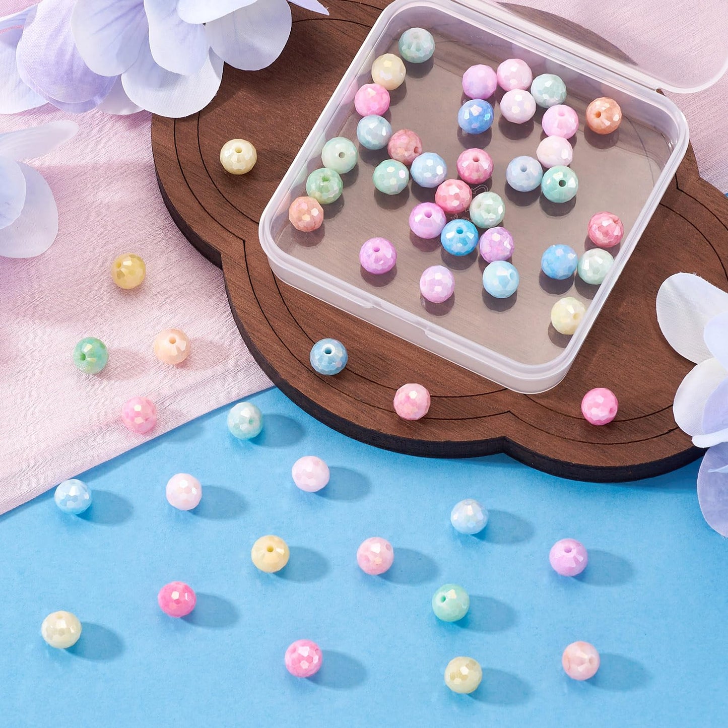 Elecrelive 55Pcs 8mm Round Glass Beads Jewelry Making, Faceted Crystal Beads Imitation Jade Gems for Bracelet Necklace Jewelry DIY Crafts Supplies