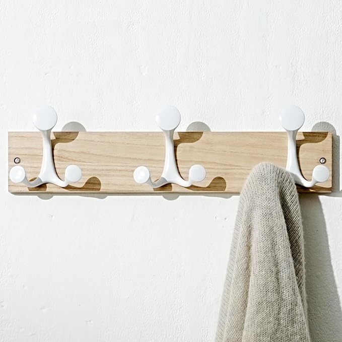 SKOLOO 17-Inch Natural Wood Coat Rack Wall Mount with 3 Triple Hooks - Ideal for Family Entrances, Classrooms, and Pet Supplies Storage - Perfect Coat Hooks for Wall