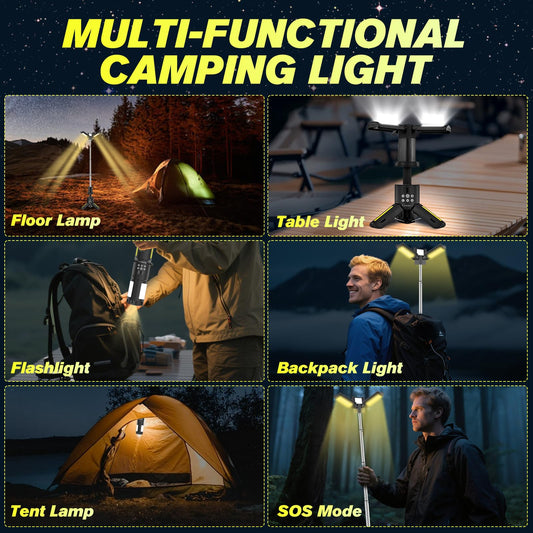 SakerPlus Portable Camping Lights with Stand, 5000LM Rechargeable LED Flashlight, 9 Color Modes, Collapsible Camping Lantern Tent Light with Magnetic Base for Power Outages, Camping & Emergency(Black)