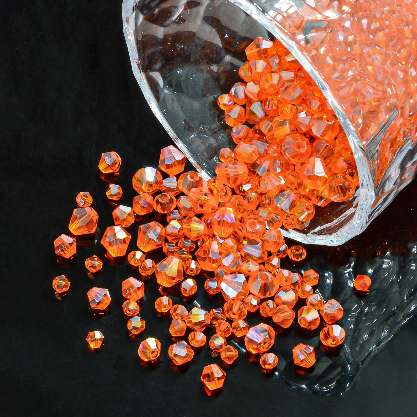 1550PCS Bicone Crystal Glass Beads Set for Jewelry Making, 3mm 4mm 6mm 8mm Sparkling Faceted Beads Sorted by Size for Bracelets, Necklaces, Suncatchers & DIY Crafts(Orange)