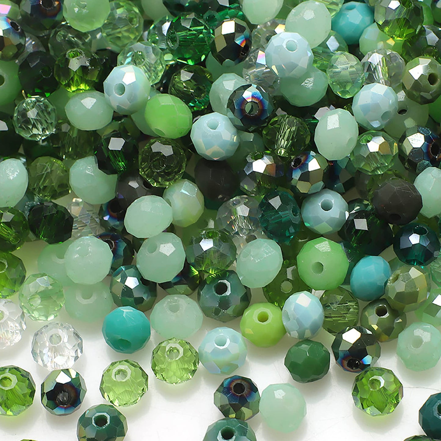 Niziky 200PCS Crystal Glass Beads for Jewelry Making, 6mm Multicolor Green Faceted Rondelle Glass Beads with Hole, Glass Crystal Briolette Spacer Beads for Jewelry Bracrlet Making Crafts Projects