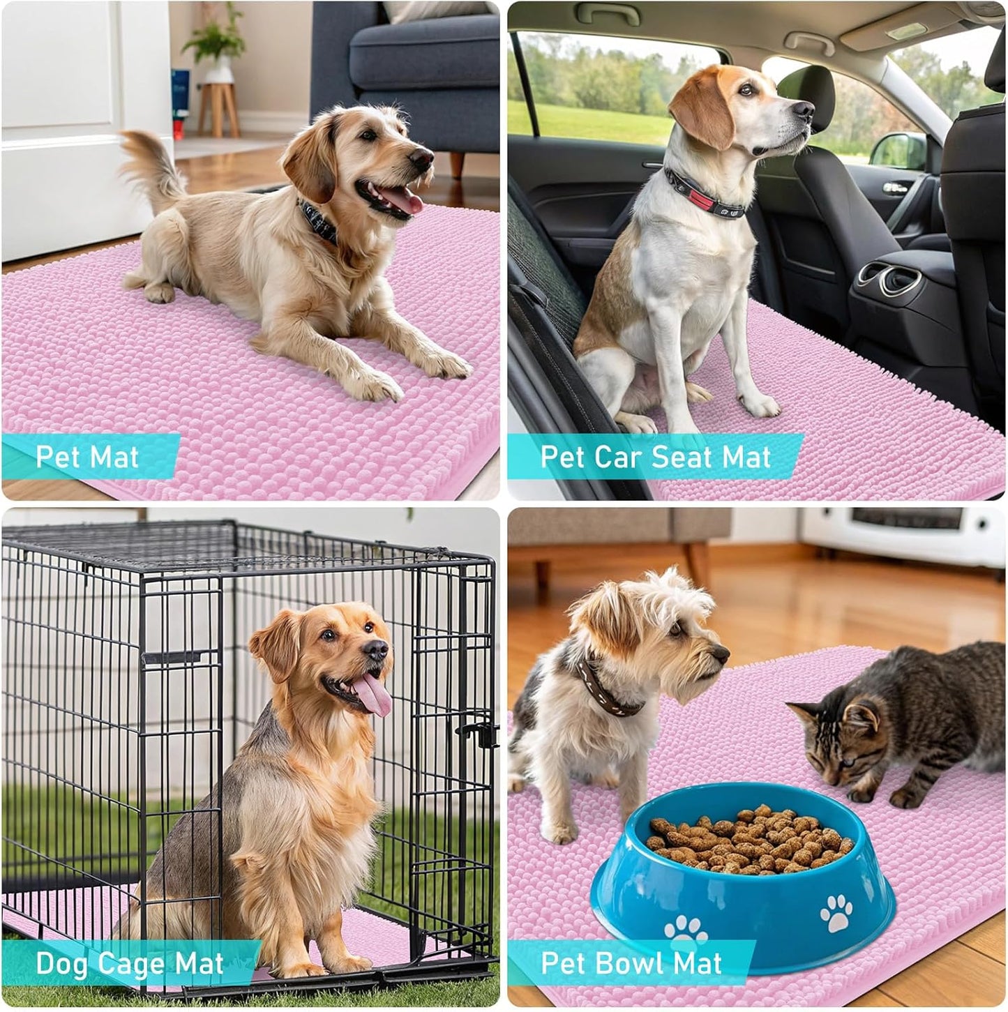 OLANLY Dog Door Mat - Absorbent Non-Slip Chenille Mat for Muddy Paws | 45x27 Inches, Quick Dry, Pink