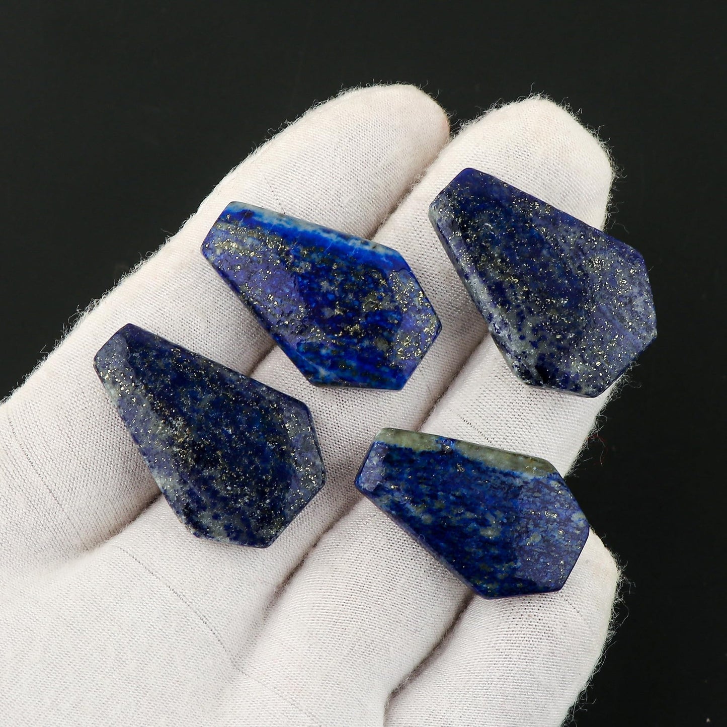CRYSTALIS Lapis Lazuli (4pcs) (25-35mm) Wholesale Natural Coffins, Loose Gemstone, Bulk Flat Cabochons Jewelry Making Supply, Chakra Healing Polished Stones, Wire Wrapping, DIY, Gem Collection