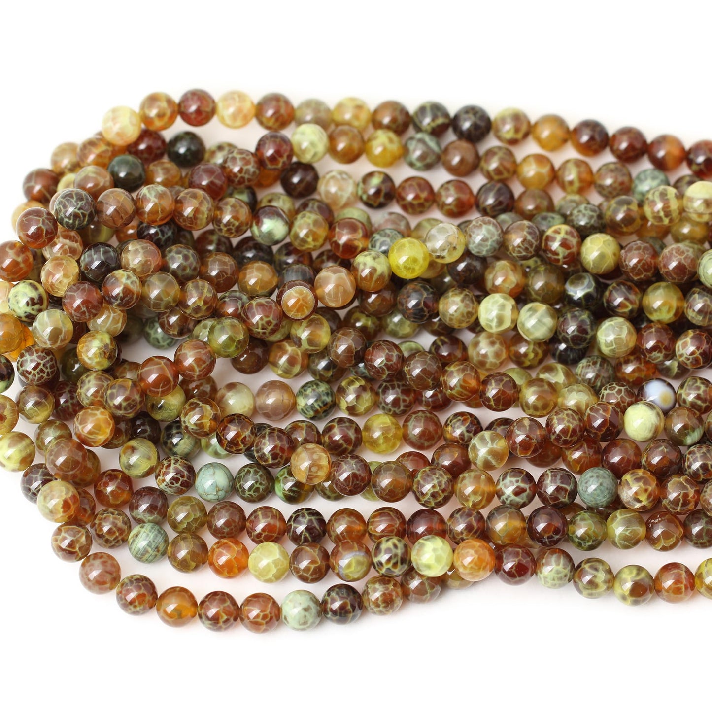 CHEAVIAN 45PCS 8mm Antique Style Dragon Vein Agate Gemstone Round Loose Beads for Jewelry Making