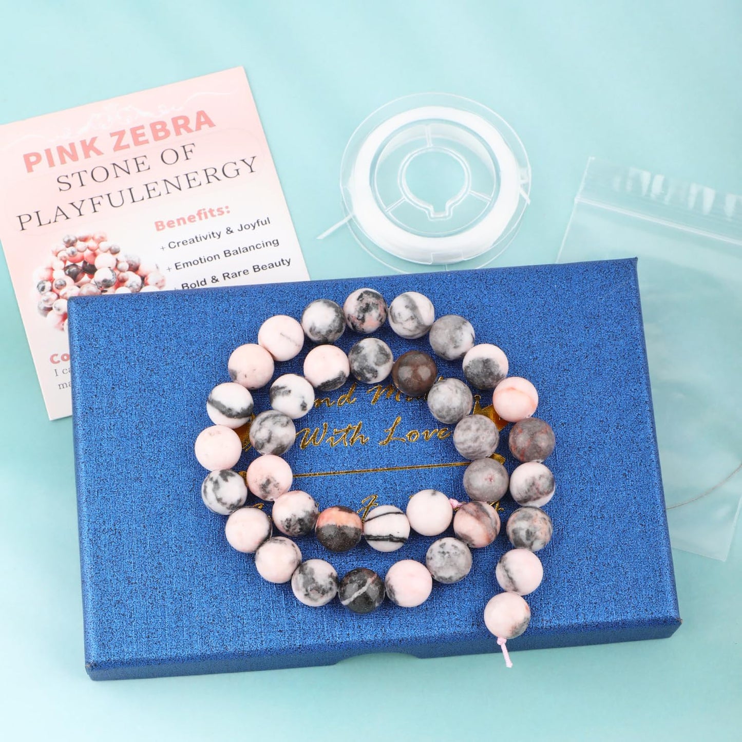 CMBYN Natural Stone Beads Round Genuine Real Stone Beading Strand Loose Gemstones DIY Smooth Bead for Bracelet Necklace Earrings Jewelry Making (Pink Zebra, 10mm 36 Pieces)