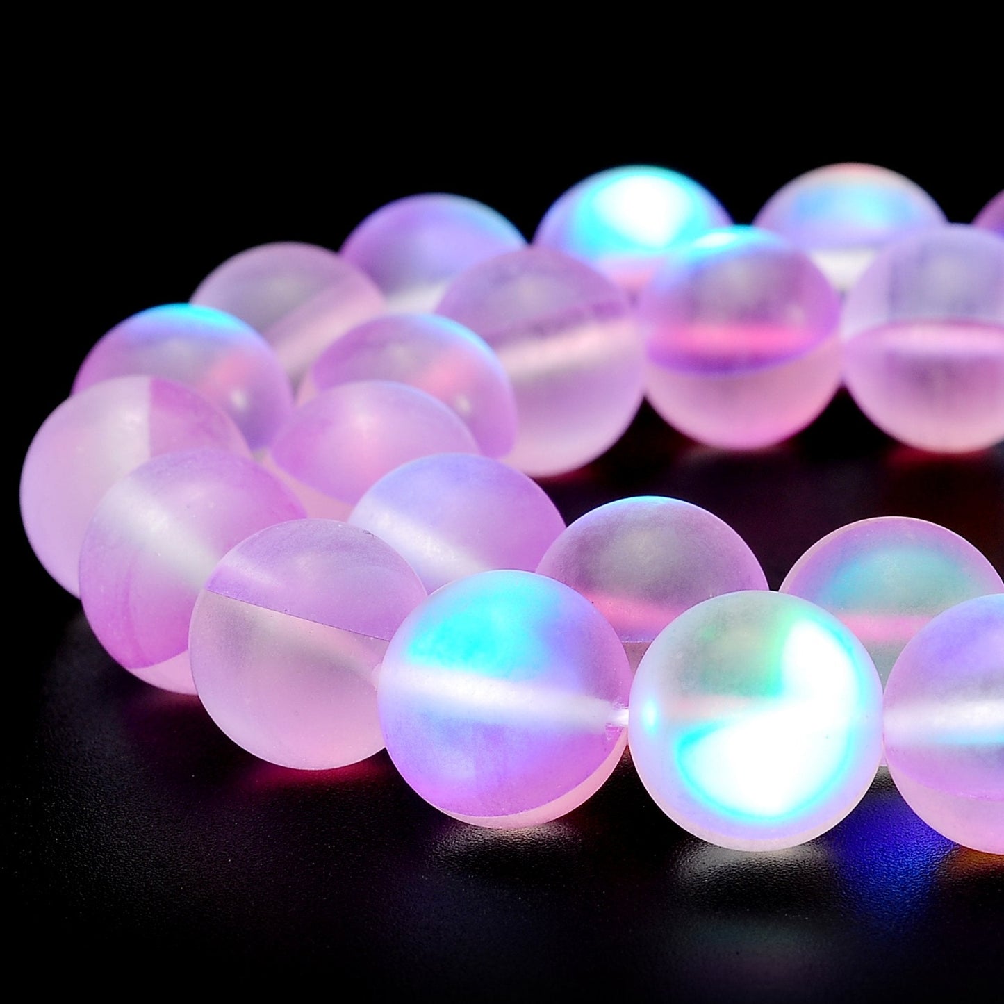 RUBYCA 12mm Round Moonstone Matte Crystal Glass Beads Aura for Jewelry Making Purple, 1 Strand