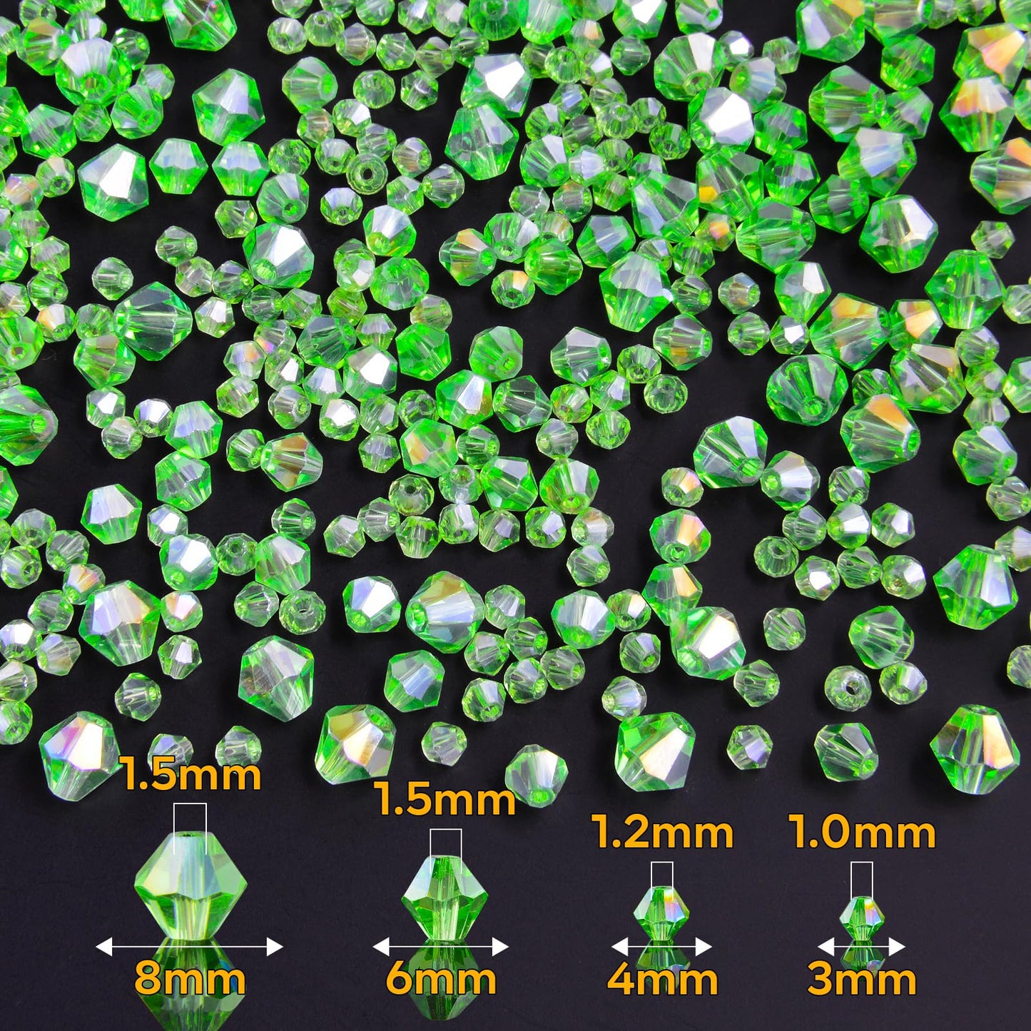 1550PCS Bicone Crystal Glass Beads Set for Jewelry Making, 3mm 4mm 6mm 8mm Sparkling Faceted Beads Sorted by Size for Bracelets, Necklaces, Suncatchers & DIY Crafts(Green)