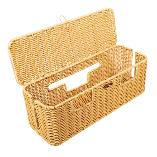 Longer Cable Management Box, 16In Handwoven Cord Management Box with 5 Slots, Floor Cord Hider Boxes for Power Strip and Wire, Cable Organizer Boxes with Lid for Desk, Floor, Office, Living Room
