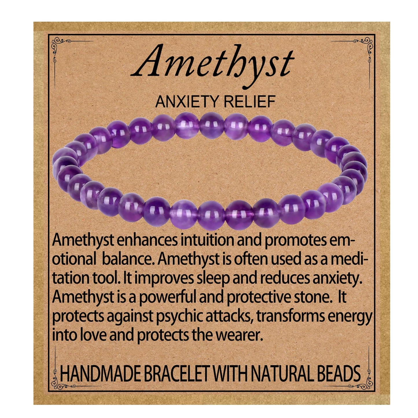 LPBeads Handmade Natural Gemstone Stretch Elastic 6m Amethyst Bracelet Healing Crystal Round Stone Beads Jewelry Gifts for Women Men