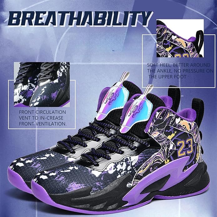 Men's Basketball Shoes Breathable Anti Slip Fashionable Graffiti Training Shoes Outdoor Shoes