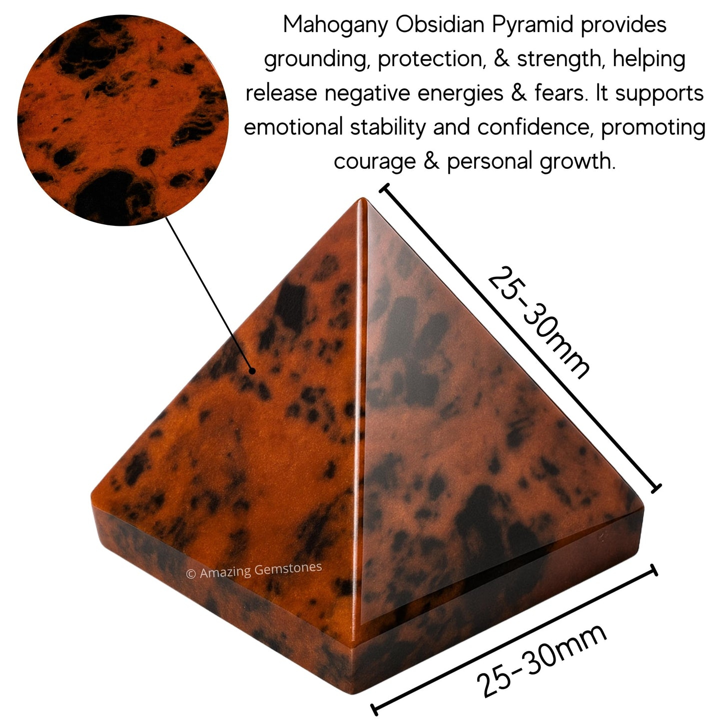 Amazing Gemstone Mahogany Obsidian Pyramid Crystal Healing Stones - 1" Great Pyramid Figurine of Natural Stone Pyramid for Meditation, Reiki, Chakra Balancing and Crystal Pyramids Grid