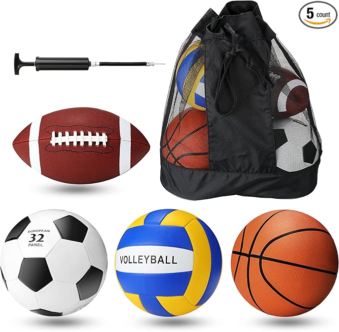 Jerify 4 Pcs Sport Balls Set Official Size Athletic Balls Include Soccer, Football, Basketball, Volleyball for Indoor Outdoor Game Youth Adult Operation Christmas Ball Gifts