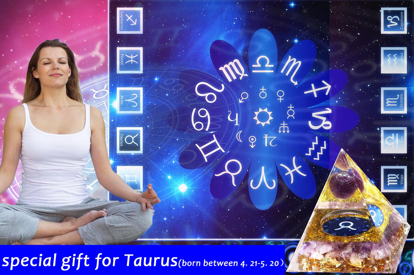 YATOJUZI 12 Zodiac Taurus Birthday Gifts for Women Men Healing Crystals Natural Amethyst Crystal Stones Gemstones Orgonite Chakra Reiki Lucky Energy Decor for Office Desk Decorations