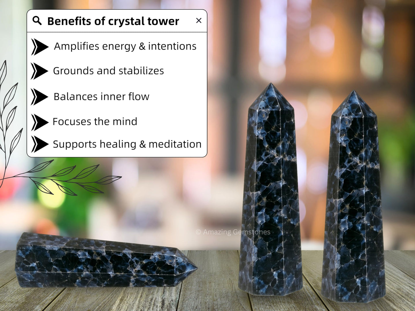 Amazing Gemstone Indigo Gabbro Crystal Towers - Natural Healing Crystal Point Obelisk for Reiki Healing and Crystal Grid (2" to 3" INCH)