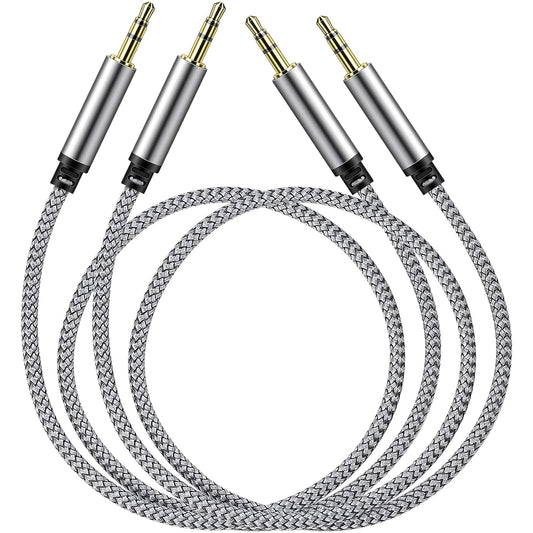 SAISN 3.5mm 2 Pack 1.5ft Audio Aux Cable - Nylon Braided Hi-Fi Stereo Audio TRS Cable for Car Home Stereos, Headphones
