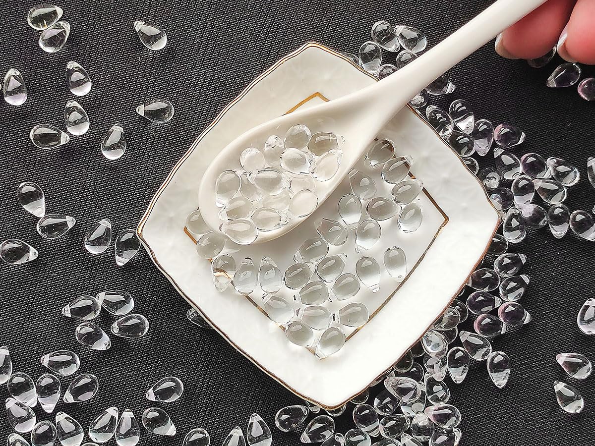 100 pcs Teardrop Shaped Beads 6x9 mm, Czech Glass, Crystal Clear