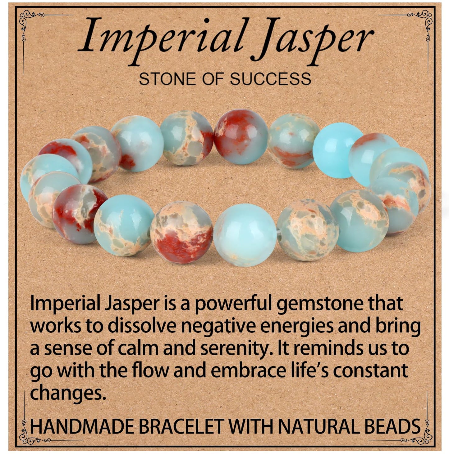 LPBeads Handmade Natural Gemstone Stretch Elastic 10mm Imperial Jasper Bracelet Healing Crystal Round Stone Beads Jewelry Gifts for Women Men