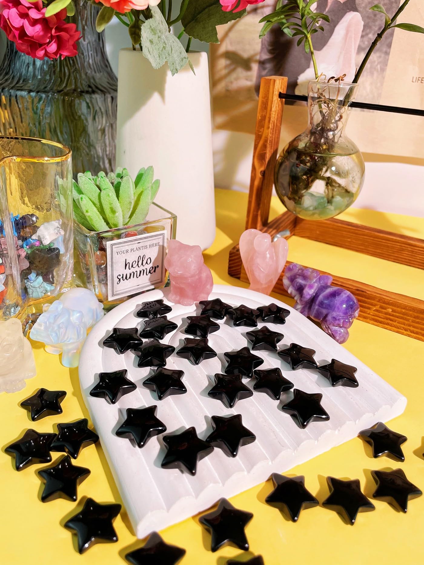 DUQGUHO 20 Pcs Black Obsidian Crystals Star Natural Healing Crystal Set Polished Stone Protection Sacred Meditation Energy Reiki Balancing Crystal