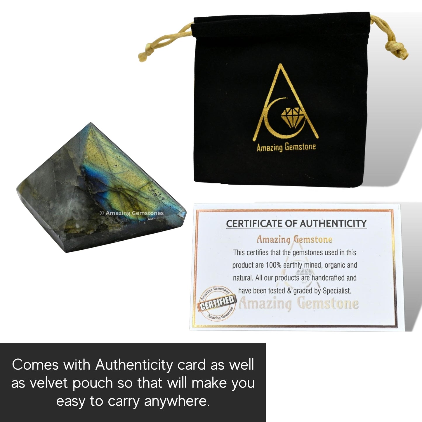Amazing Gemstone Labradorite Pyramid Crystal Healing Stones - 1" Great Pyramid Figurine of Natural Stone Pyramid for Meditation, Reiki, Chakra Balancing and Crystal Pyramids Grid
