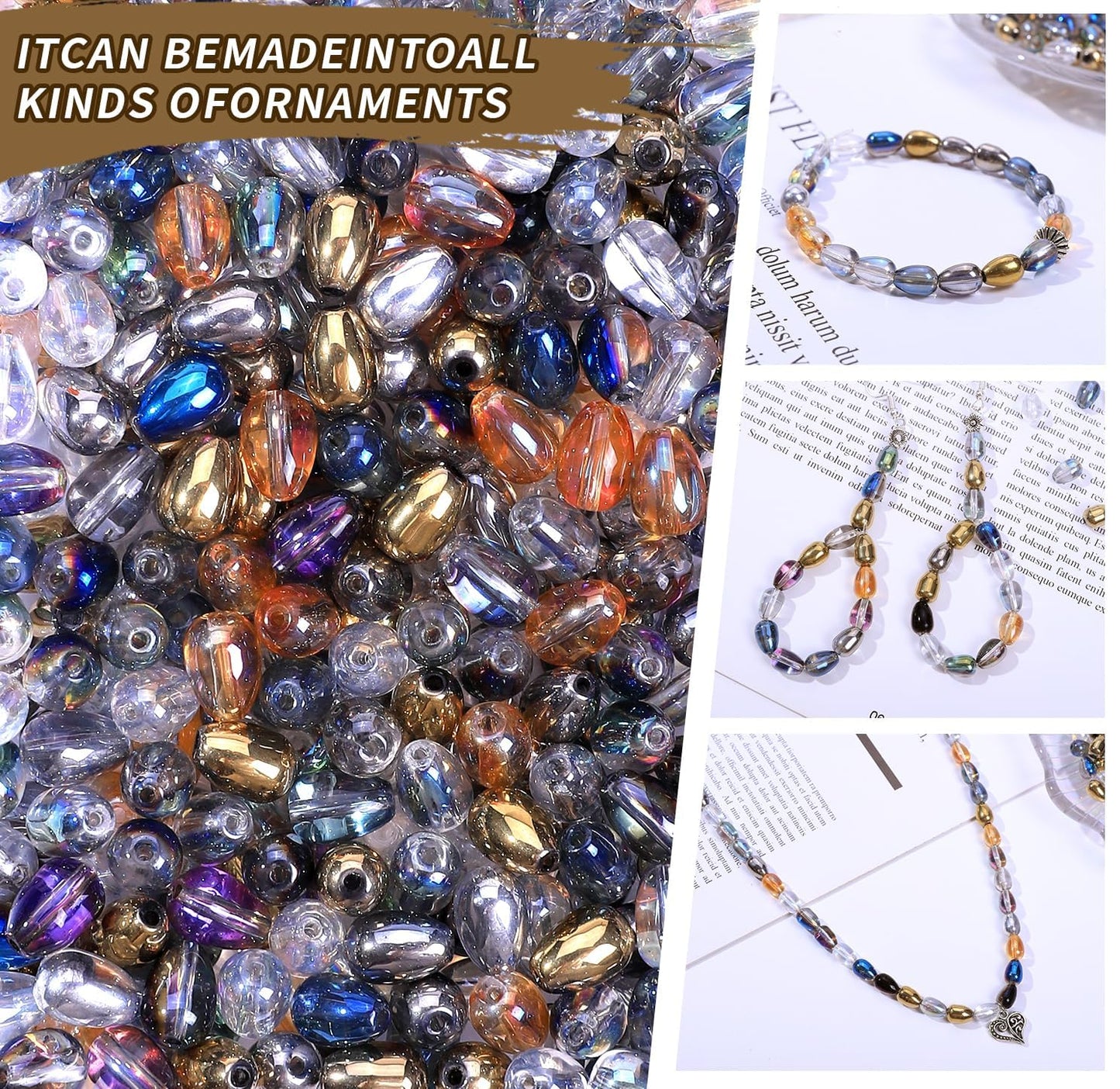 Victlov 300pcs Glass Crystal Teardrop Beads 6X9mm Drop Glass Spacer Beads Colorful Clear Electroplated Color Crystal Beads for DIY Jewelry Bracelet Making (Drop)